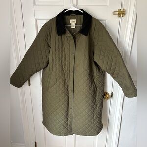 LL Bean Quilted Barn Coat Chore Coat Olive Khaki Green Black Corduroy, Size 3X